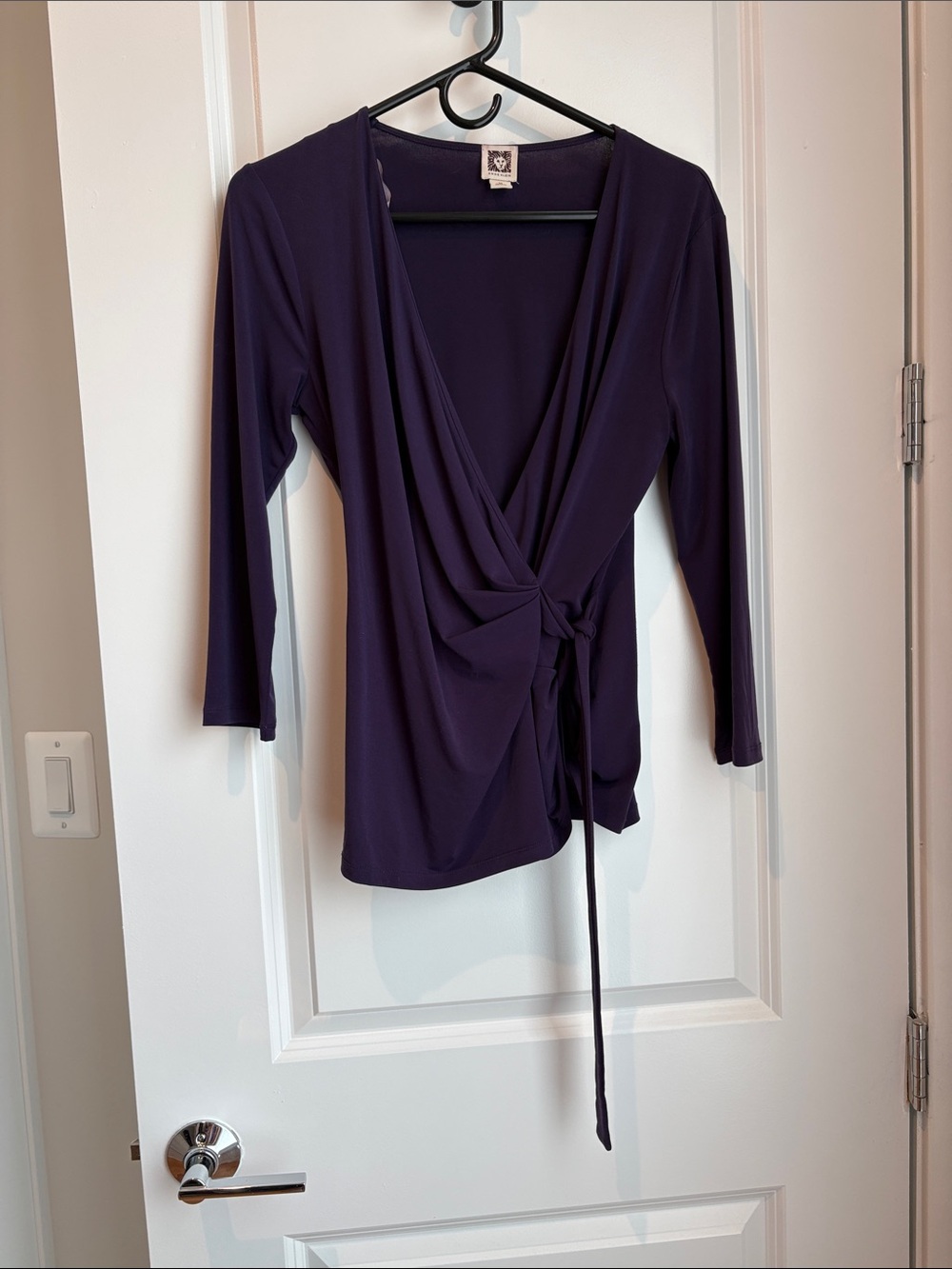 Anne Klein Deep Plum Wrap Tie Blouse